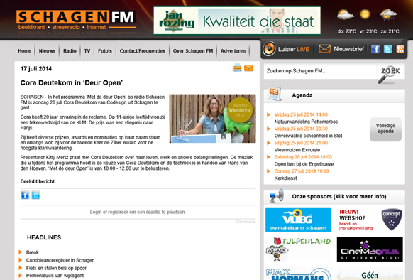 Cora Deutekom in Deur open bij SchagenFM over haar Ziber Award voor hoogste klantwaardering