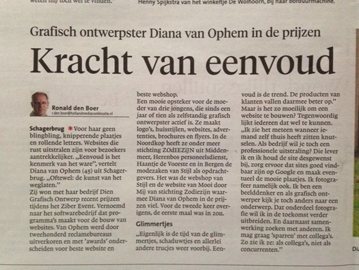 Diana van Ophem in NHD met haar Ziber Award - juli 2014