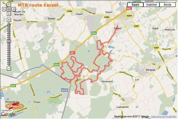 Routekaart Eersel, de Kempen, Noord Brabant