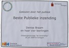 Beste Publieke inzending voor Denise Braam en haar vier leerlingen (Merijn, Esther, Jennifer & Joep)